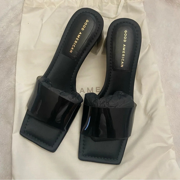 New! Good American Sandals Womens Ombre Black Block Heel Sz 7 - Picture 2 of 9